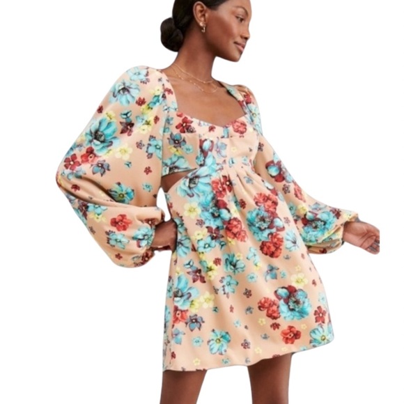 AFRM Anita Floral Cutout Mini‎ Dress in Aqua Bouquet Size XS - Picture 1 of 6